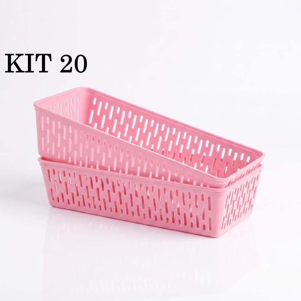 20 Cestos Organizadores Multiuso Para Gavetas Closets Maquiagem Banheiro Lines Rosa