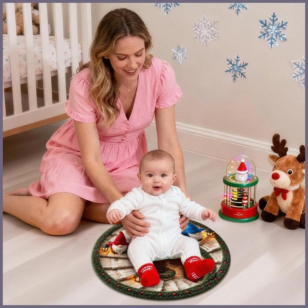 Tapetes De Natal Para Sala De Estar 23.6x23.6 Polegada Redondo Antiderrapante Ilusão Óptica Gnome Decoração Tapete De Po