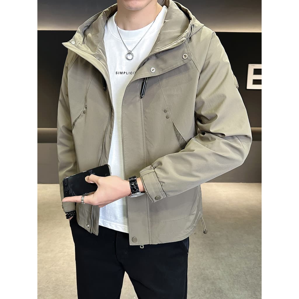 Macacão com capuz jaqueta masculina primavera outono High-End Casual jaqueta curta masculina solta All-Match Street Wear