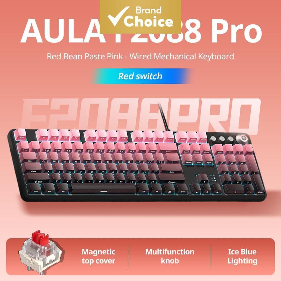 Teclado mecânico AULA F2088pro – Gravação lateral, gradiente de cor, 108 teclas, switches vermelhos – Teclado gamer para