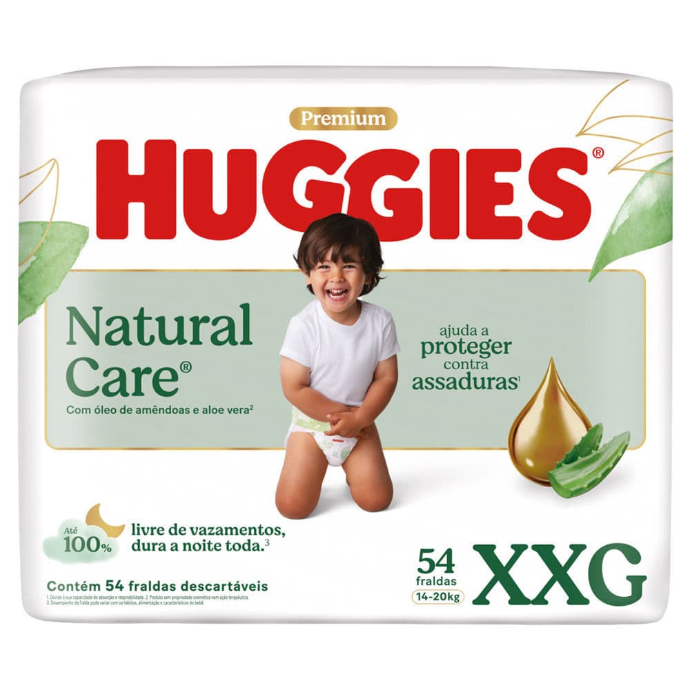 Fralda Huggies Premium Natural Care Tamanho XXG 54 Unidades Descartáveis