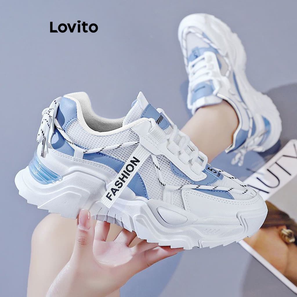 Lovito Tênis Esportivo Casual Para Uso Diário Ao Ar Livre Estilo Coreano Superfície Lisa Em Mesh Modelo "dad Shoes" Leve Respirável Para Corrida Com Sola Grossa Para Mulheres LFA60477