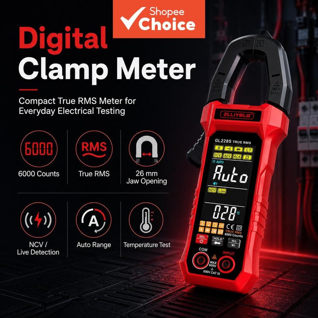Medidor De Braçadeira Digital GL228S De Uma Peça 600A , Multímetro De Alcance Automático True RMS Com Temperatura E Paco