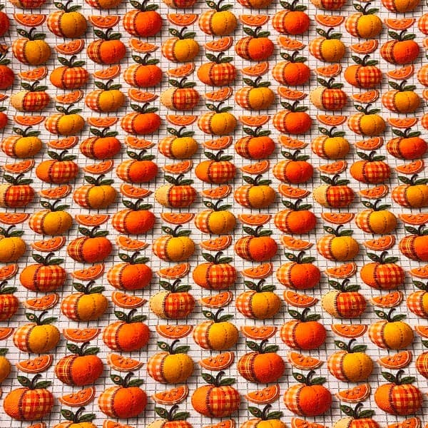 Tecido Tricoline Digital Fruta Laranja Tipo Patchwork Fundo Branco Quadriculado