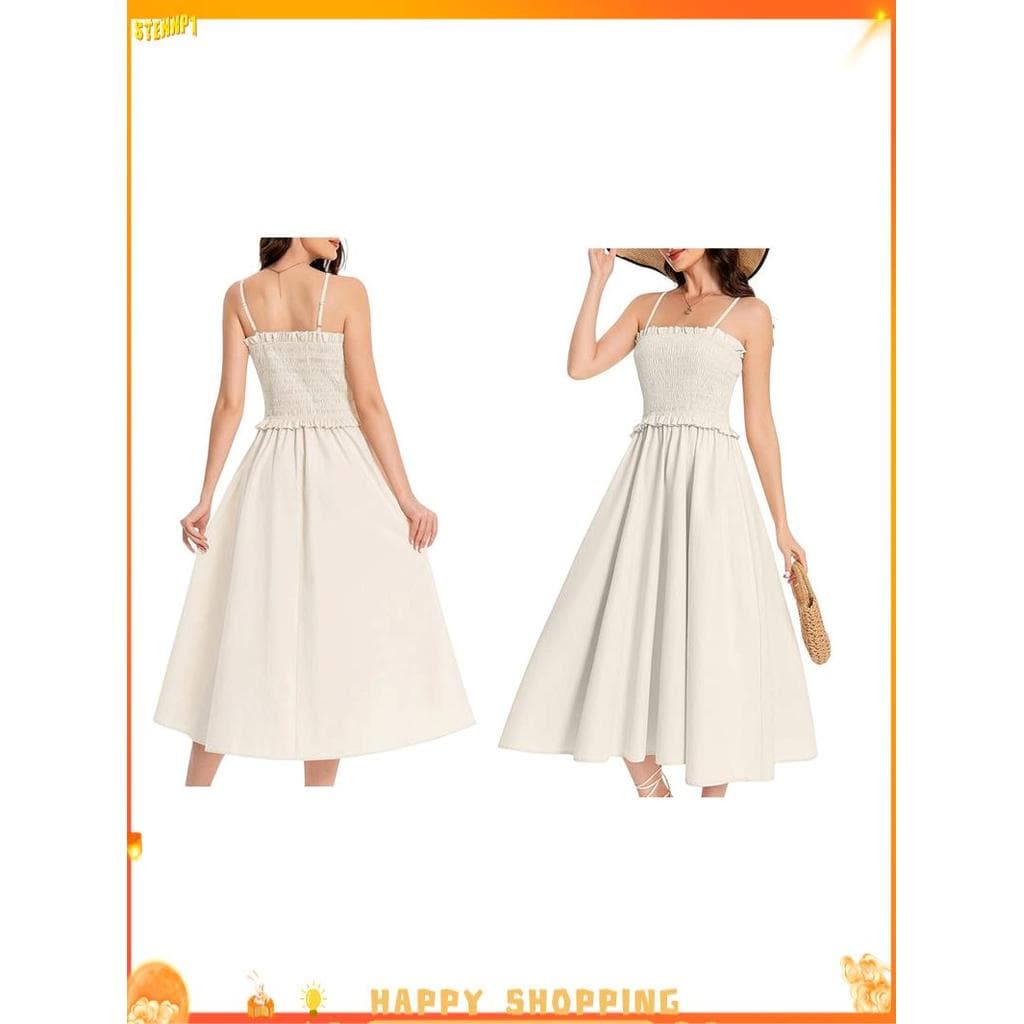 Vestido Maxi Feminino De Verão , Sem Mangas , Alça , Vestidos De Praia , Branco Leitoso S