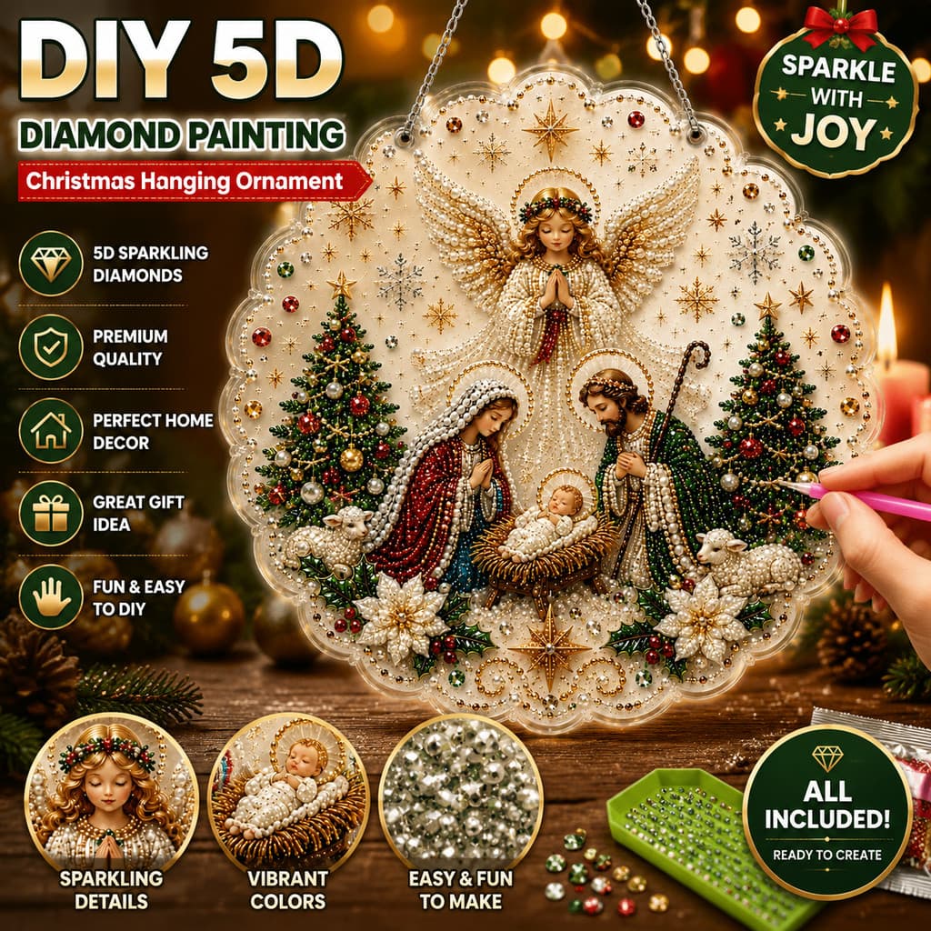 Kit De Arte De Pérola De Presépio De Natal De 25 Cm-Ornamento Suspenso De Pintura De Diamante 5D Com Ferramentas Para De