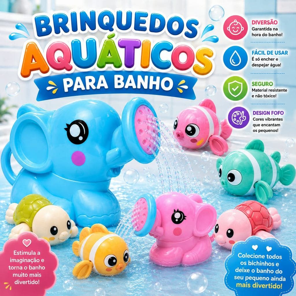 Brinquedo Aquáticos Para Banheira E Piscina Bebê - Elefante regador, Tartaruguinhas, Patos e Peixinhos