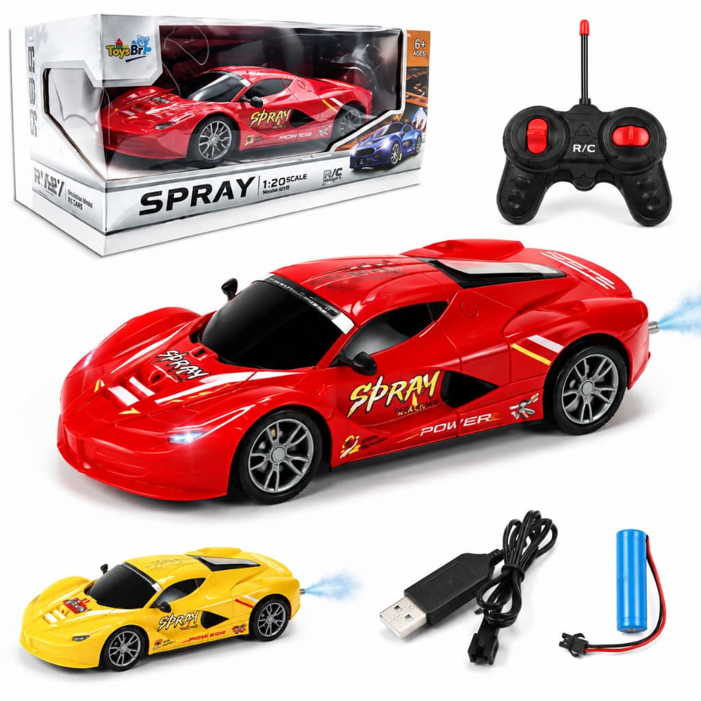 Carro de Controle Remoto RC 1/20 Recarregável USB Carrinho Esportivo Infantil com Bateria e Controle