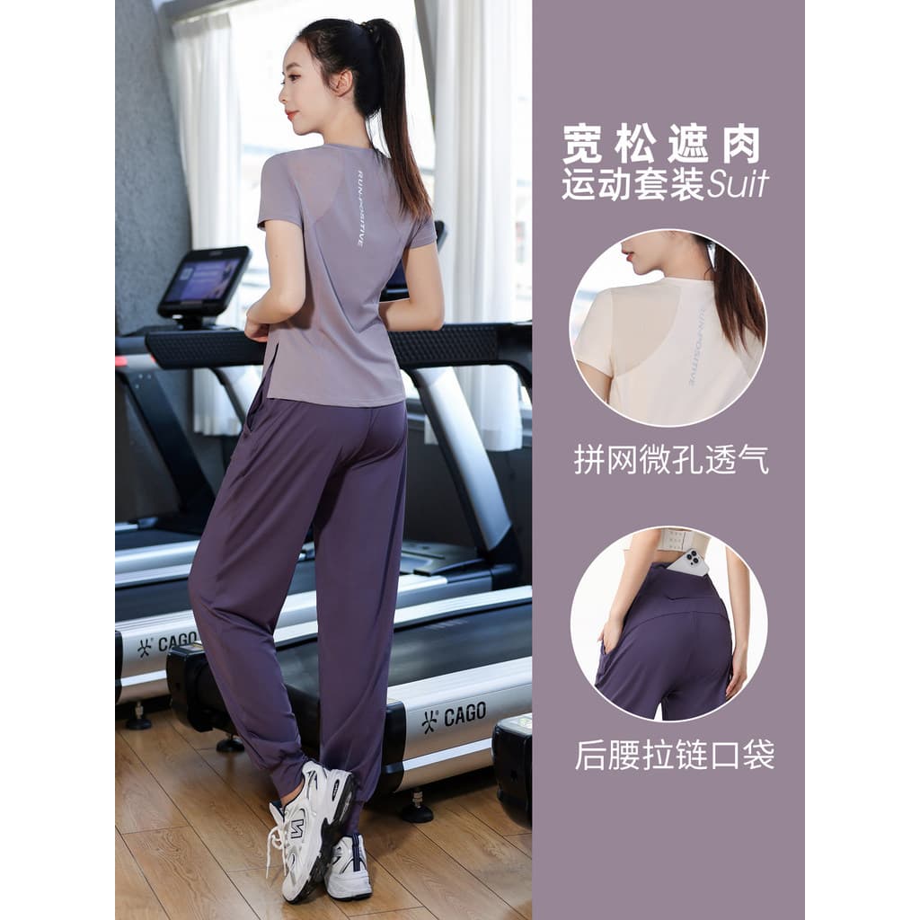 Solto respirável roupas de Fitness feminino malha fina de manga curta roupas de Yoga profissional manhã correndo terno e