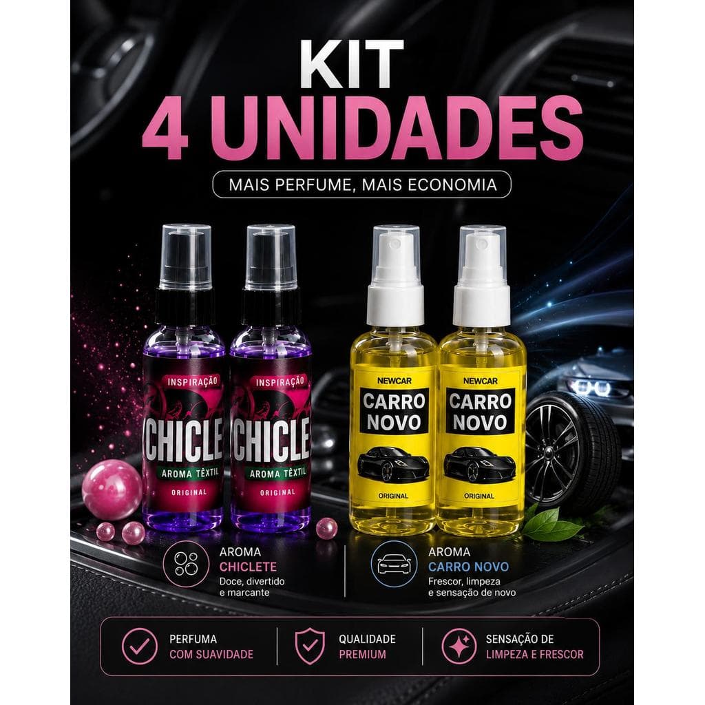 Kit 4 Spray para Carro Aroma de Carro Novo e Aroma de Chiclete Premium 60ml Unidade
