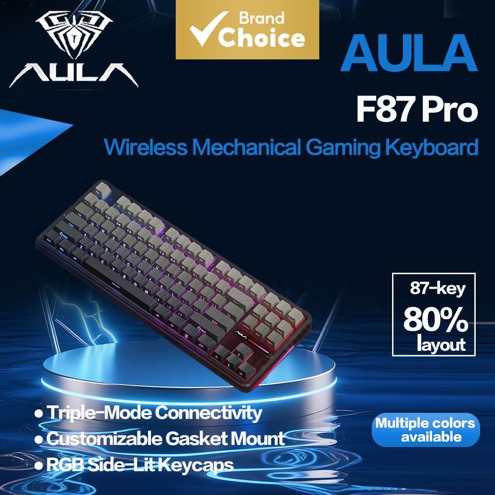 Teclado Mecânico AULA F87 Pro Tri Mode Teclado Mecânico Sem Fio Bluetooth RGB Retroiluminado com Comutadores