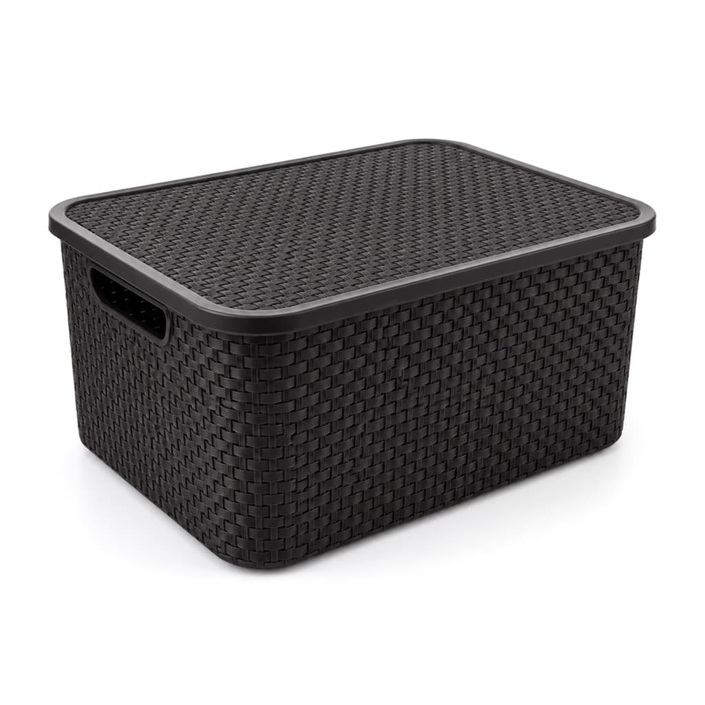 Cesto Organizador Rattan 16L Com Tampa Alças Multiuso Banheiro Quarto Escritório Cosméticos