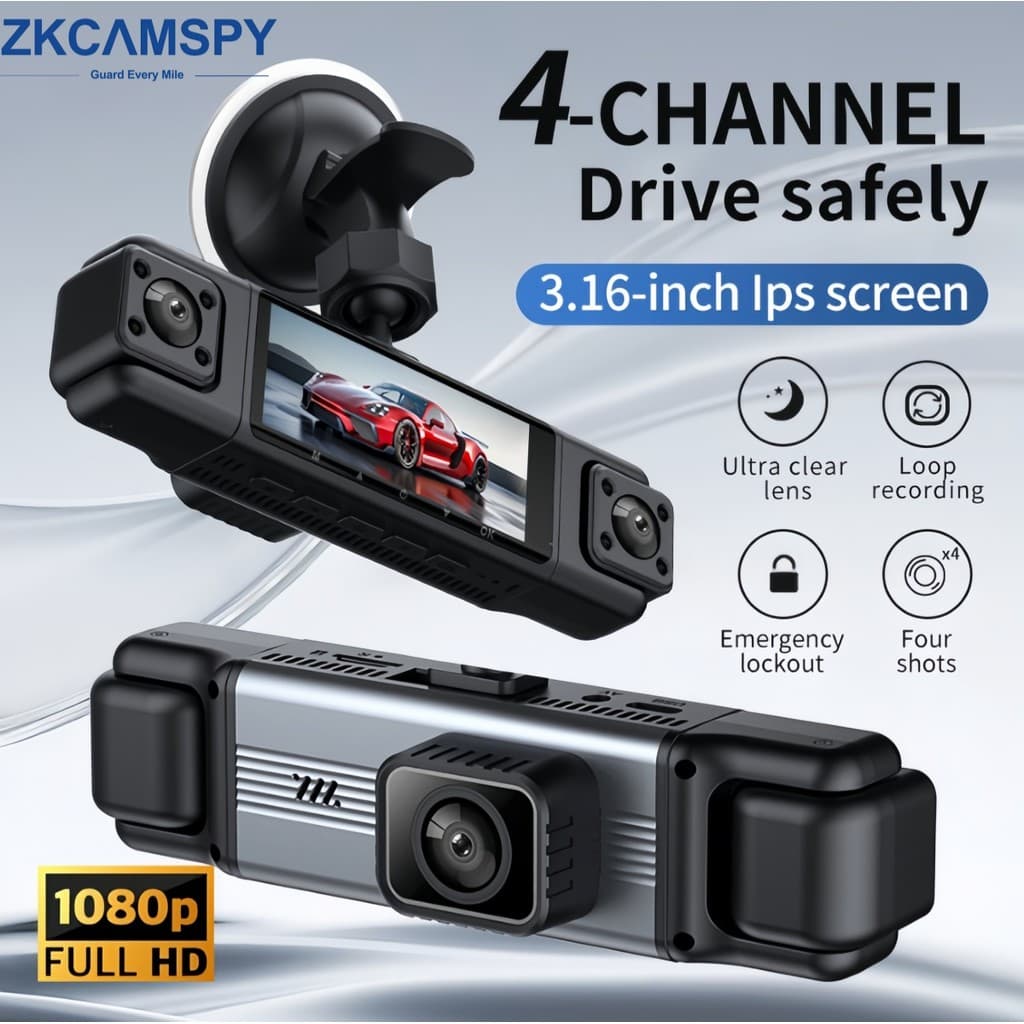 Carro DVR 1080P 3/4 Canais Traço Cam Para Frente Do Dentro Rotativo E Vista Traseira Gravador De Vídeo Visão Noturna Ace