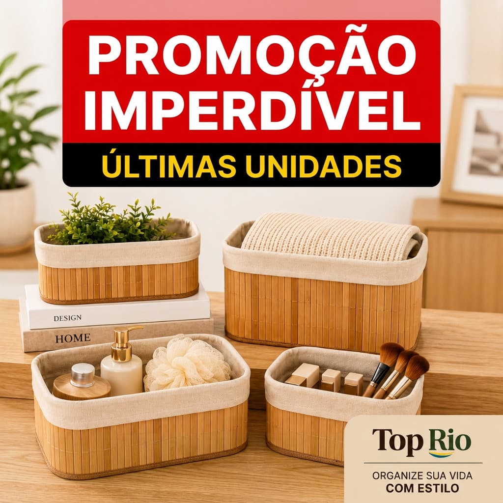 KIT 4 Cestos Organizadores Bambu Top Rio Decoração Banheiro Quarto Sala Arrumadinho