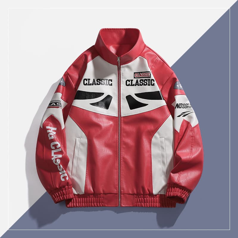Novo estilo jaqueta de couro para motocicleta masculina jaqueta de couro jaqueta masculina contraste cor corrida terno j