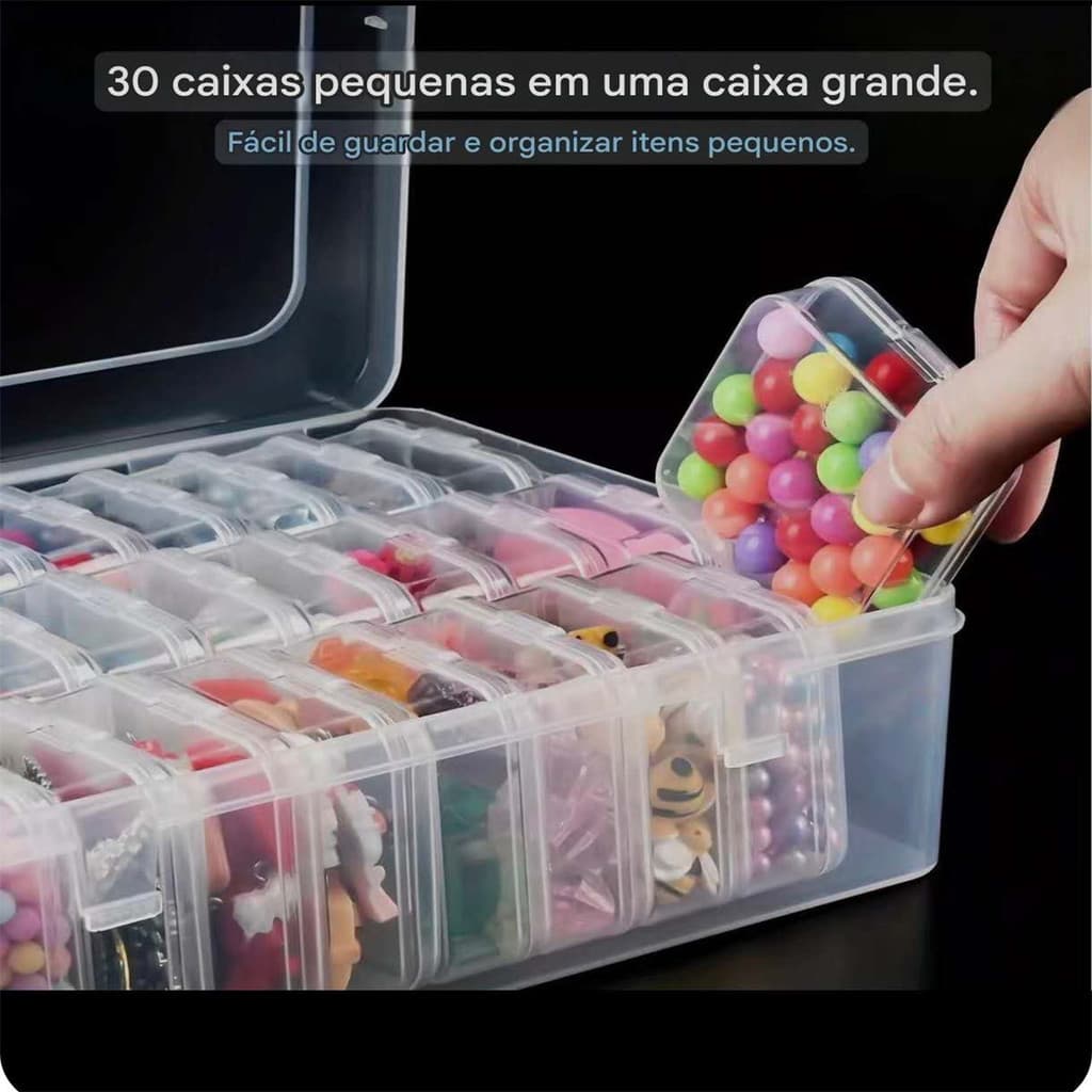 Caixa Organizadora Transparente 30 Caixinhas Individuais para Joias, Miçangas e Pintura Diamante 5D -Portátil com Trava