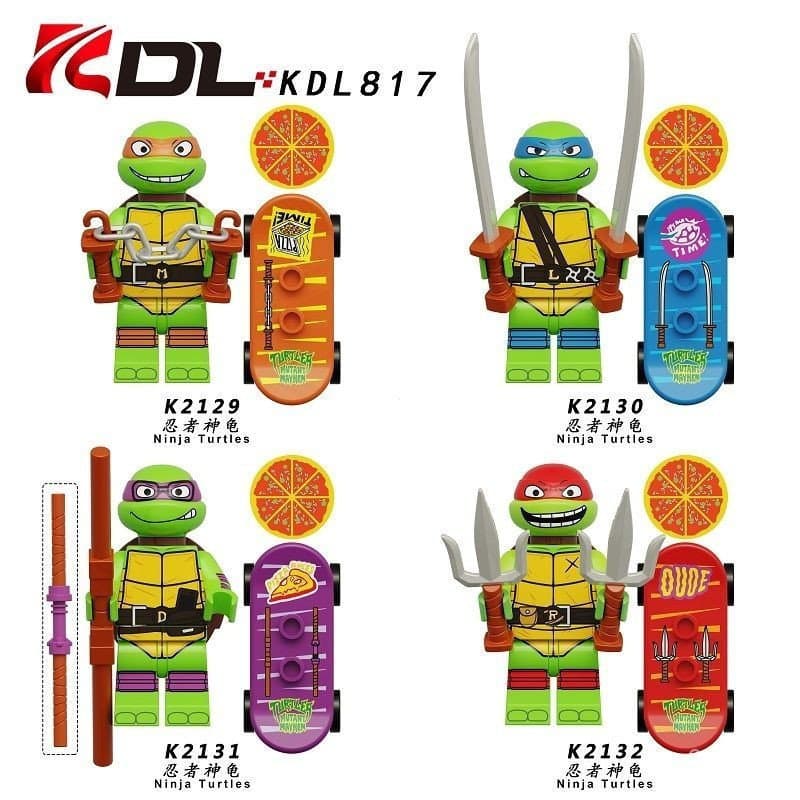 Conjunto de blocos de montar compatíveis com LEGO, com o tema dos Tartarugas Ninja, incluindo o modelo mini QJP3.