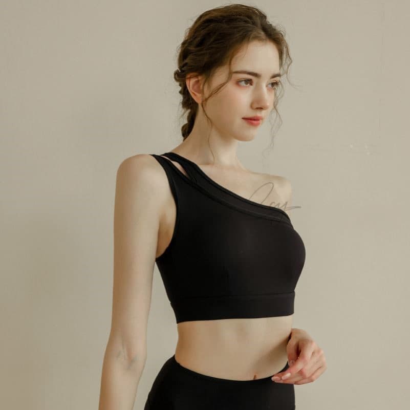 Colete esportivo roupa interior feminina de um ombro Yoga wear fitness topo feminino sutiã preto terno de fitness wear f