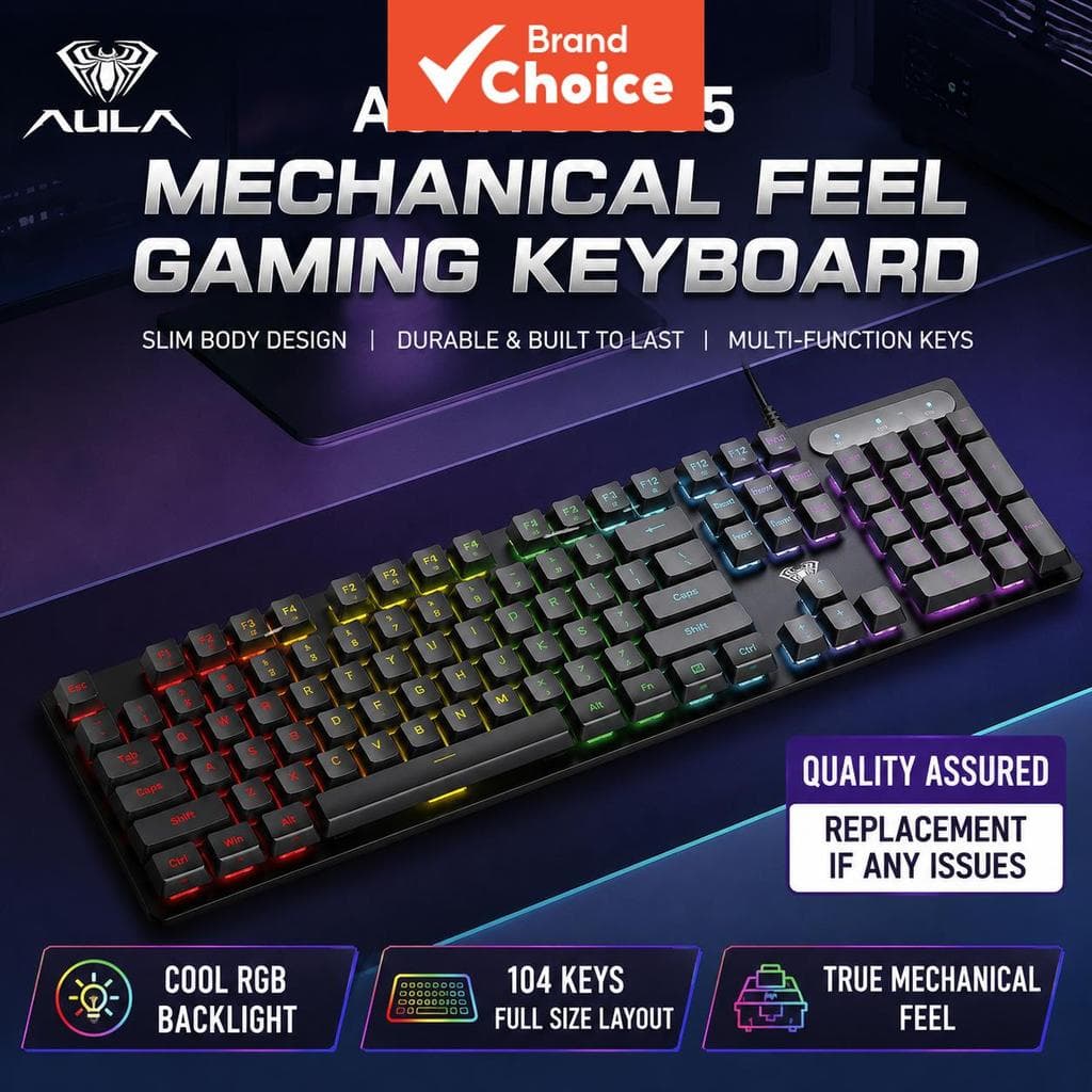 Teclado Mecânico para Jogos AULA S500, Teclado com Fio e Retroiluminação de 104 Teclas em Tamanho Completo, Teclado