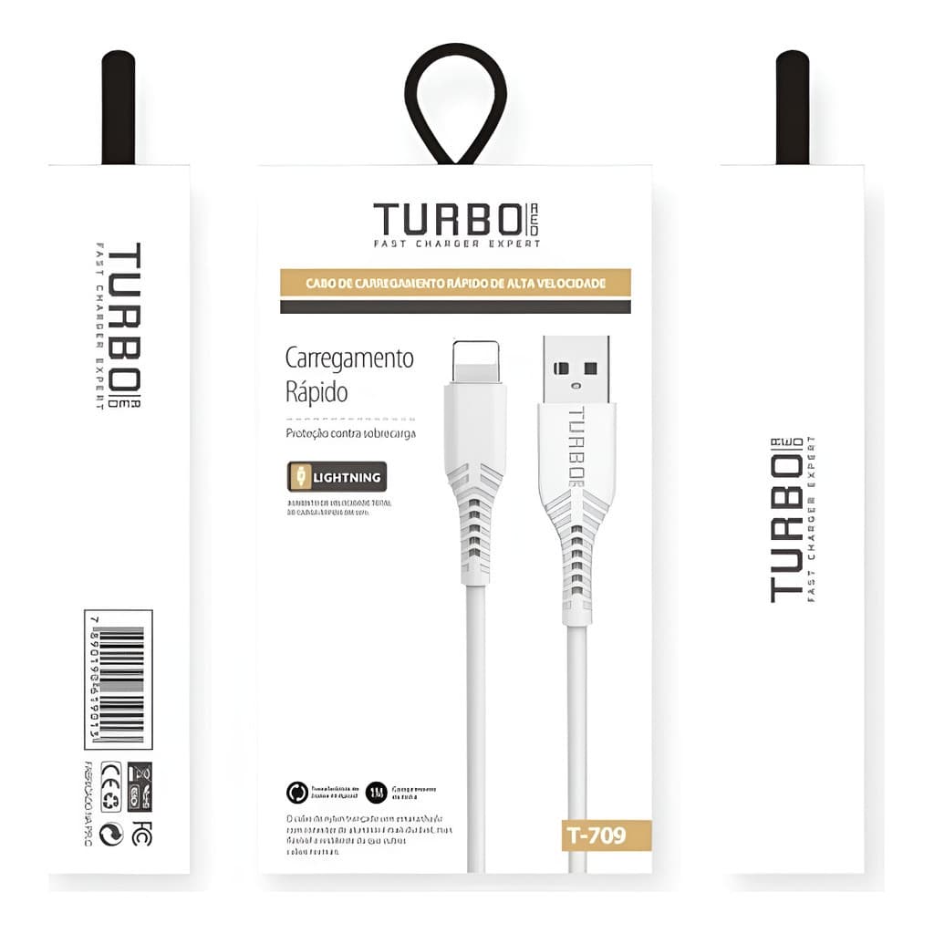 20x Cabo Tipo-c 2.4a Hi-turbo T709c 1m Carregamento Rápido Usb
