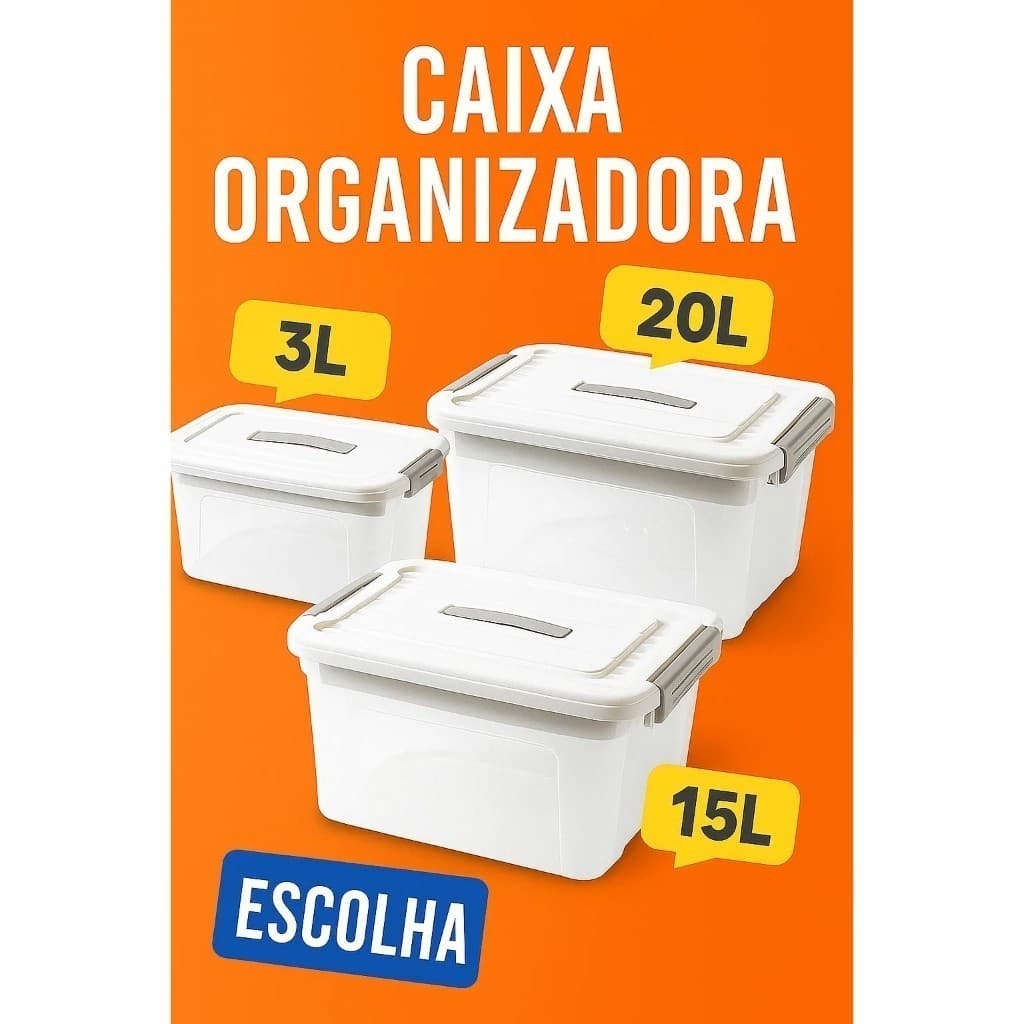 Organizador Plástico 20L Cesto com Tampa Porta Trecos Roupas Brinquedos Cozinha Banheiro Quarto Mesa