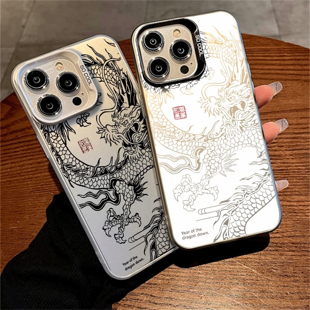 Capa Para Samsung A56 A36 A55 A54 A16 A15 A14 A05S A52 A34 A35 A32 A13 S24 S23 FE Preto E Branco Dragão Choque IMD Caso