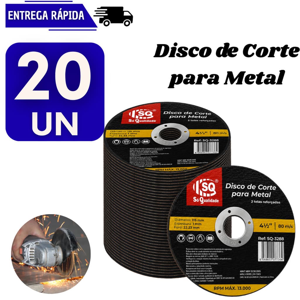 20 Disco De Corte Metal E Ferro Para Esmerilhadeira 115x1x22,23mm Fino Corte Rápido Resistente Discos