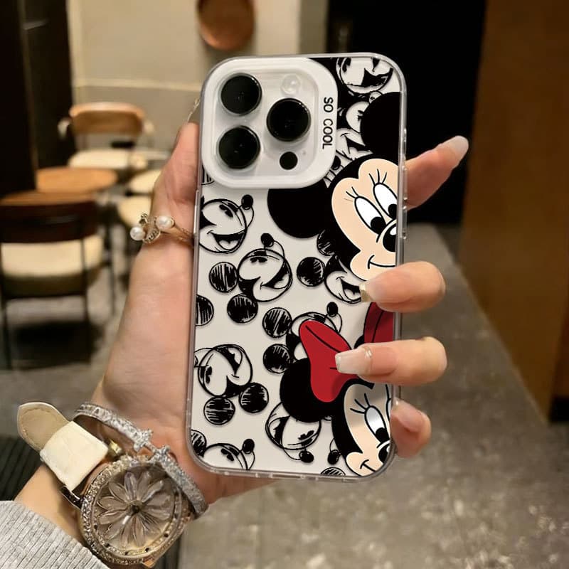 Capinha para iPhone 17/16/15/14/13/12 Pro Max Novas e fofas capas de celular anti-queda do Mickey e da Minnie