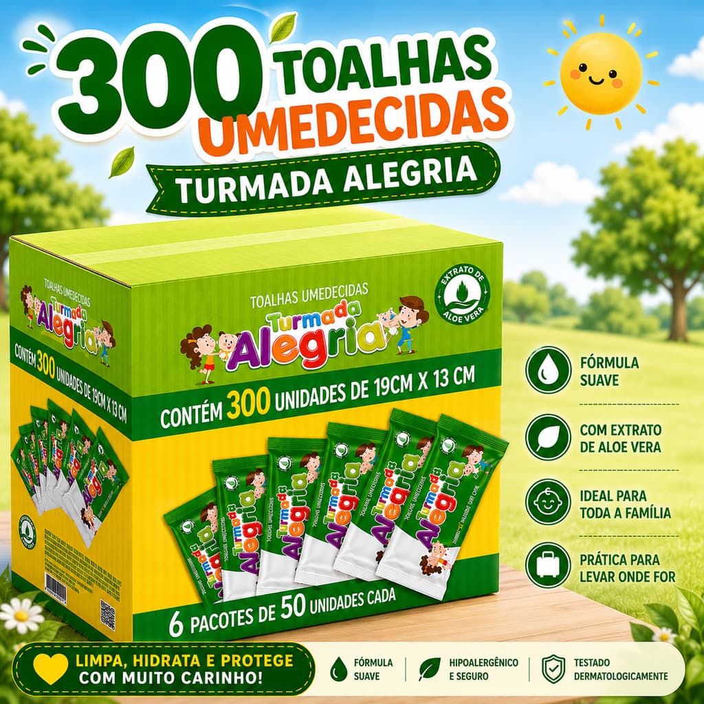 Lenço umedecido para bebês 6 pacotes com 50 unidades - Total de 300 unidades