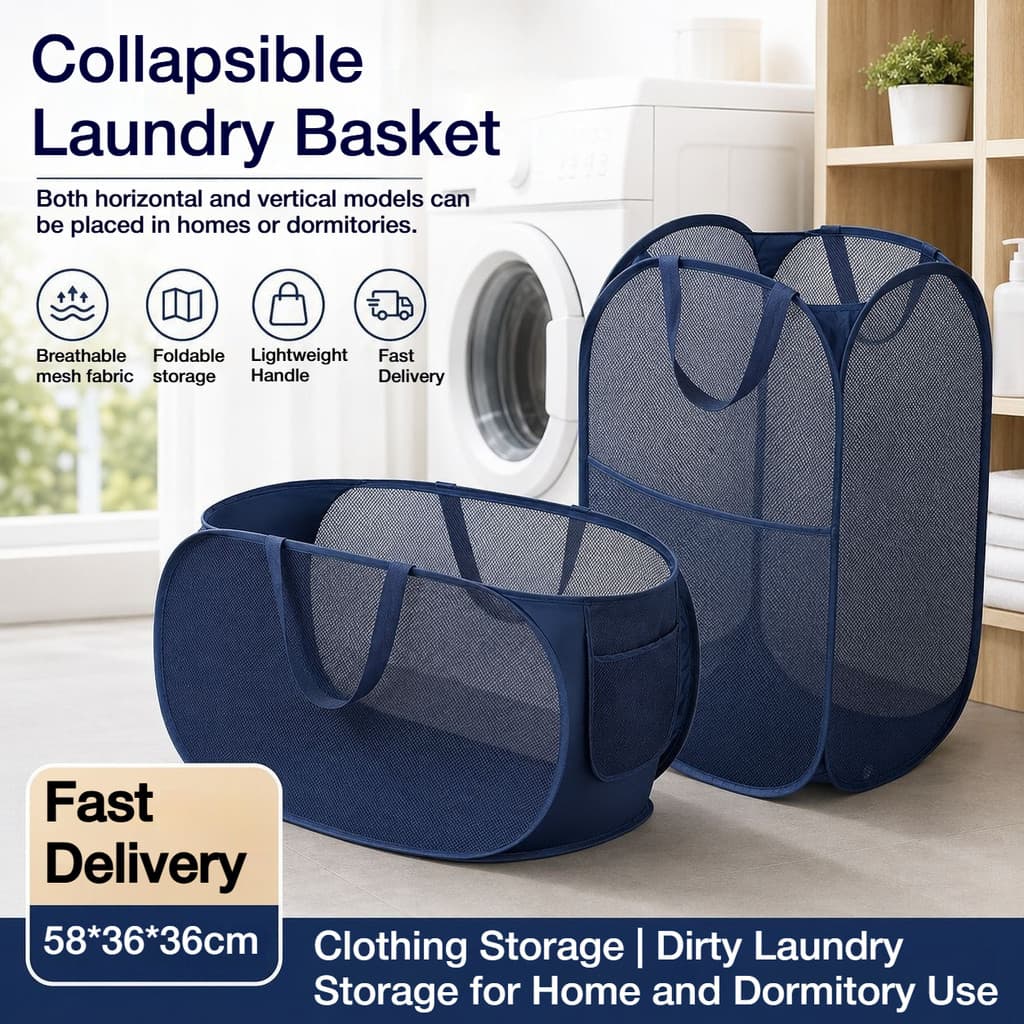 Cesto de Roupa Suja Dobrável, Cesto de Armazenamento em Malha de Grande Capacidade para Banheiro, Quarto e Organizador d