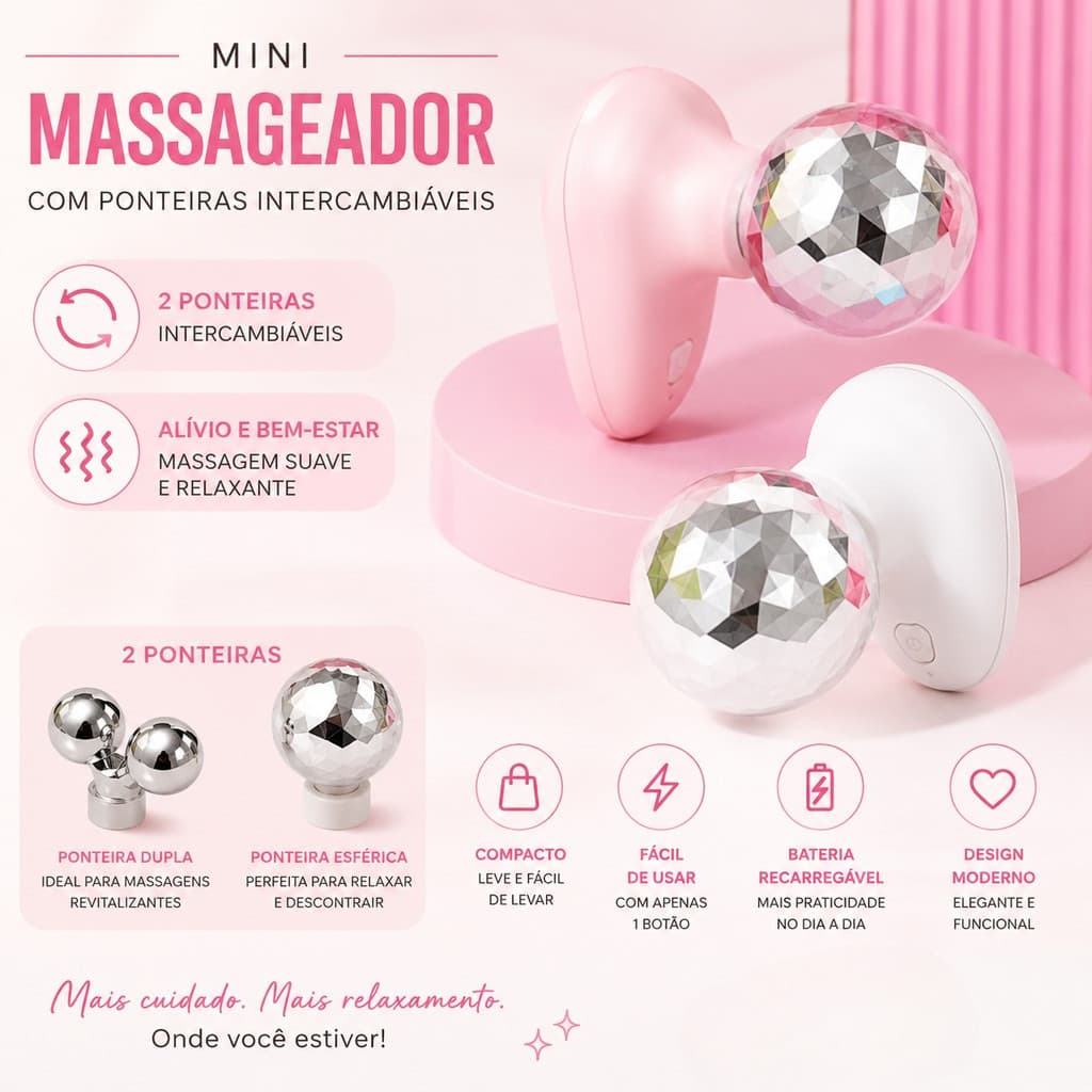 Massageador Portátil com 2 Ponteiras – Relaxamento Muscular e Alívio de Tensões