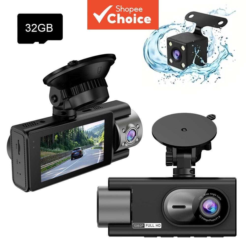 Dash Câmera De 3 Canais Frontal Traseira Interna Com Cartão 32G 1080P Gravador DVR Para Carro Visão Noturna