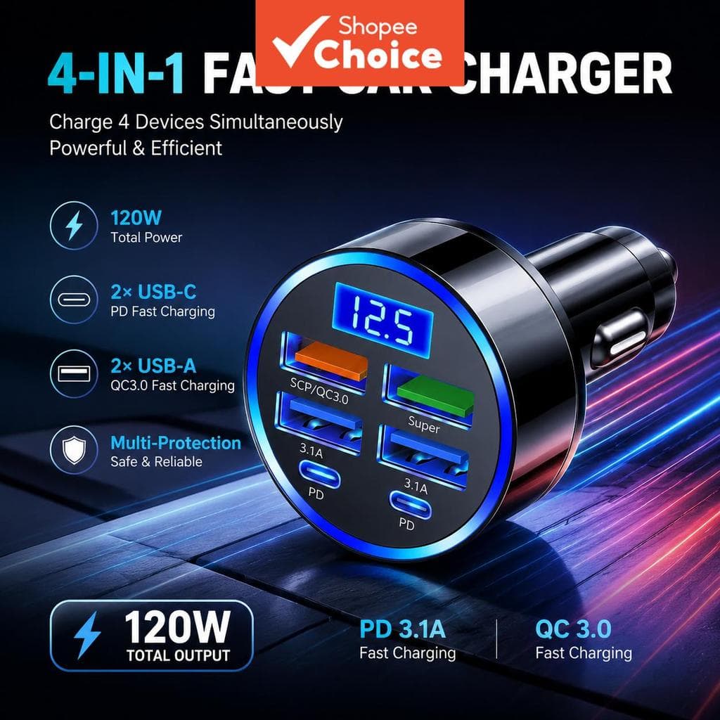 2025 Carregador Veicular com Carregamento Rápido para Telefones Móveis USB-C Tipo C PD QC 3.0 Adaptador Tipo C Veicular