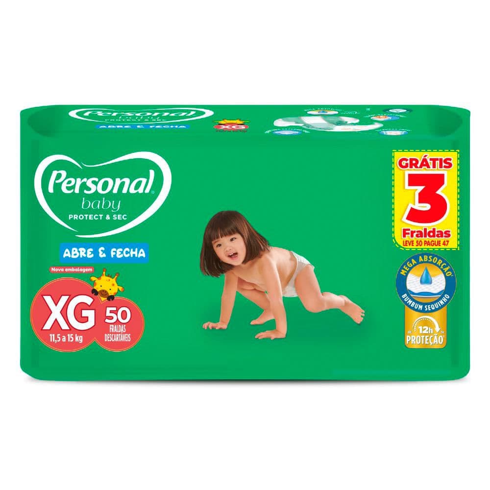 Fralda Personal Baby Protect & Sec Tamanho XG Leve 50 Pague 47 Unidades Descartáveis
