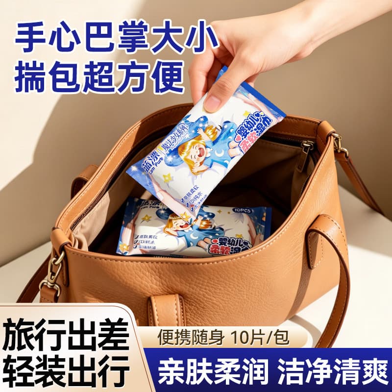 Lenços umedecidos branqueadores azuis, bolsa pequena, lenços umedecidos portáteis para bebês, crianças, podem limpar as 