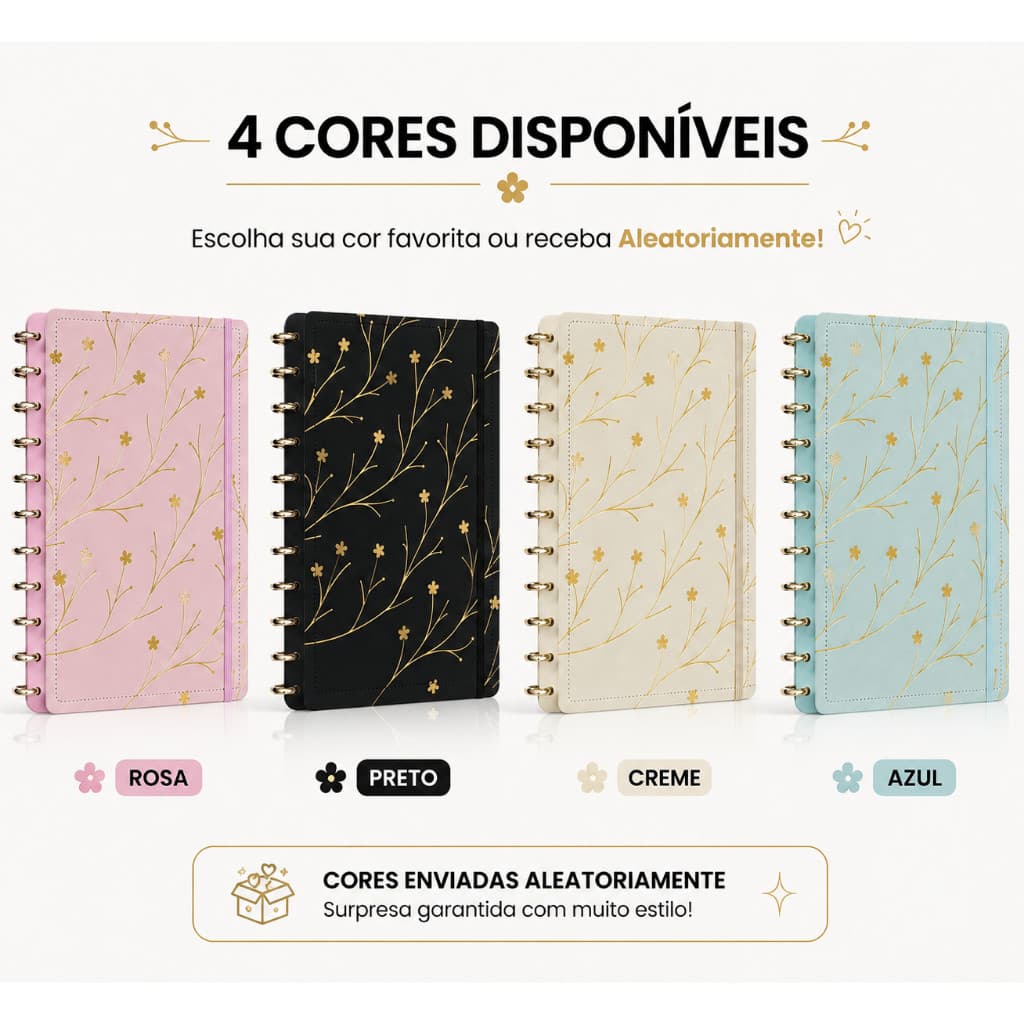 Caderno Inteligente A4 B5 Floral com Discos Removíveis, Caderno Reposicionável para Escola, Faculdade e Trabalho