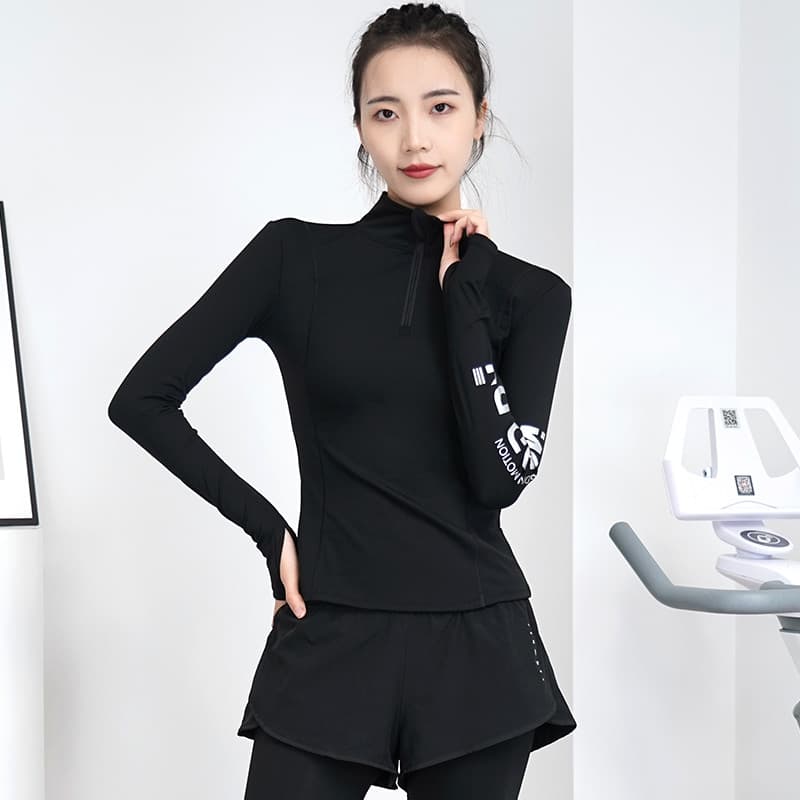 Primavera novo estilo correndo roupas de secagem rápida meio zíper de manga comprida roupas de Fitness topos femininos a