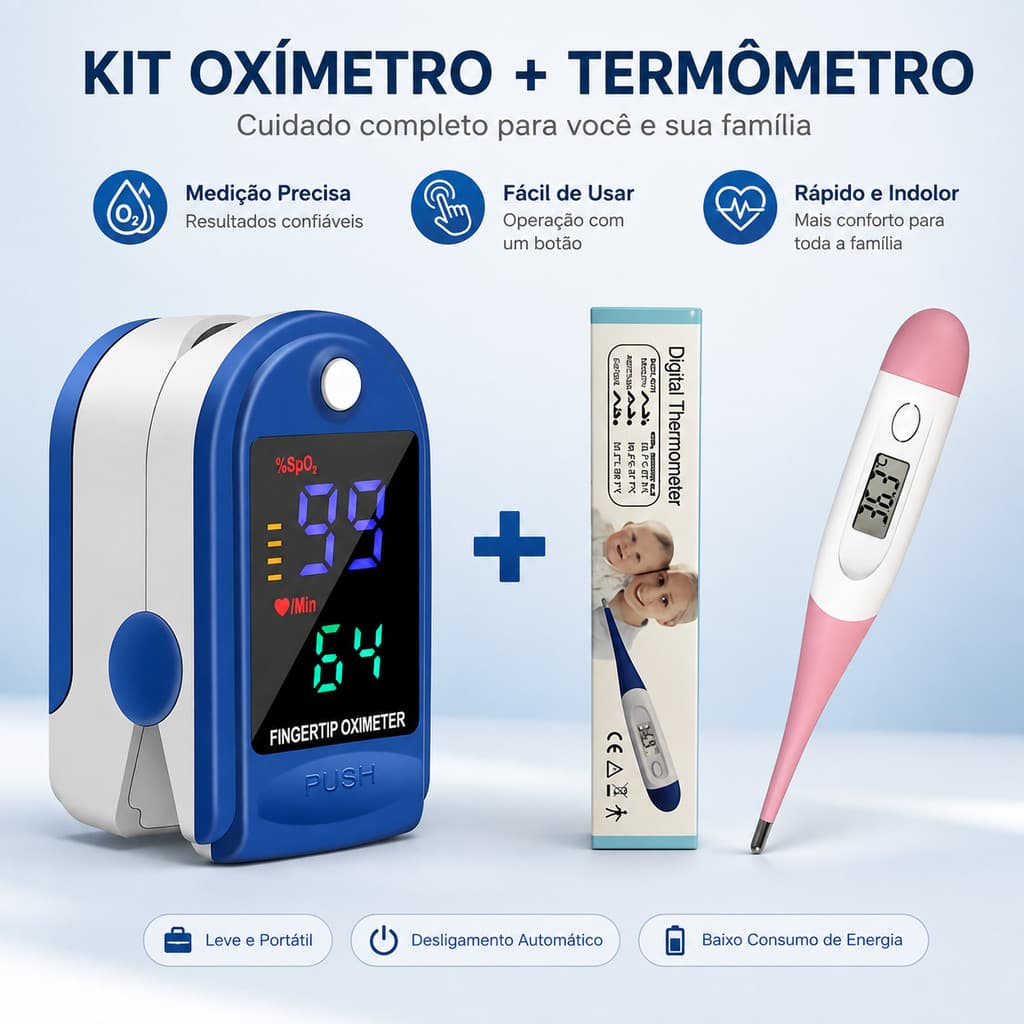 Kit 2 Oxímetros de Dedo Digital Portátil Medidor SpO2 e Frequência Cardíaca com Tela LED Colorida