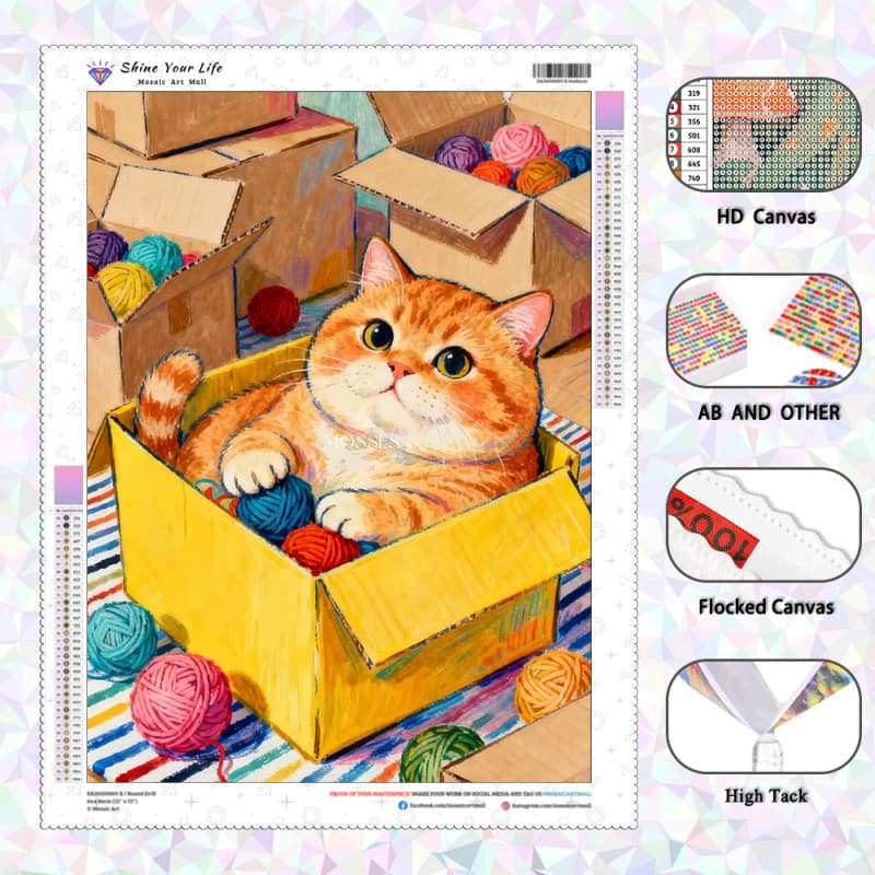 [PL Diamantes AB Atualizados + Tecido Flocado] Pintura De Diamante De Gato De Malha Fofa 5D DIY Artesanato Mosaico Borda