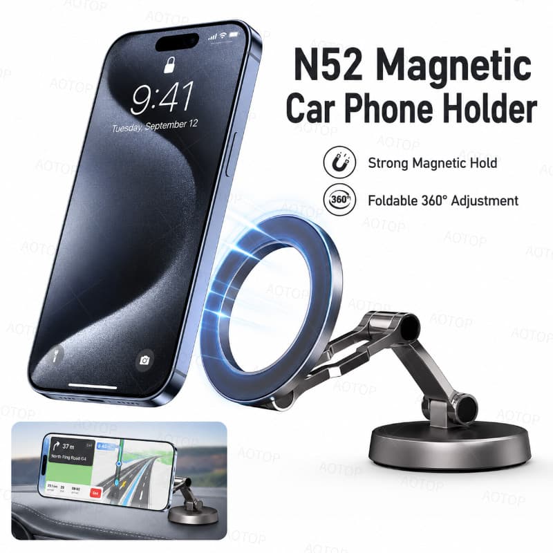 Suporte Magnético Dobrável N52 para Telefone no Carro, Versão Aprimorada |   Suporte Magnético Robusto para Painel de Co