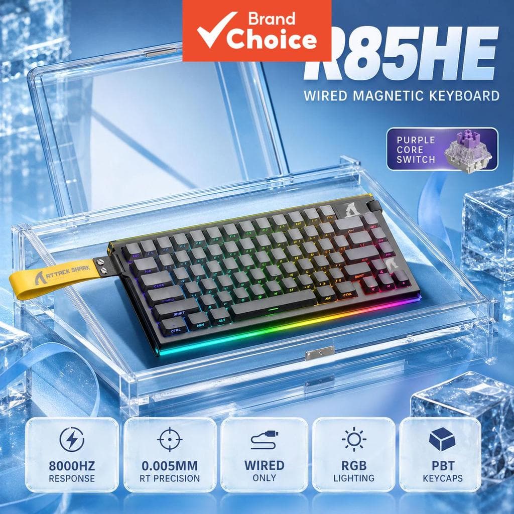 Teclado de Jogos Mini Mecânico USB R85HE SHARK ATTACK, Retroiluminação RGB, Interruptor para Jogos, Teclado Compacto,