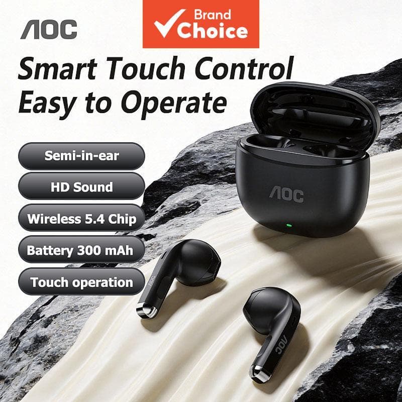 Fones de Ouvido AOC Sem Fio Bluetooth, Fones Intra-Auriculares Semiabertos, Cancelamento de Ruído, Som HD com Graves,