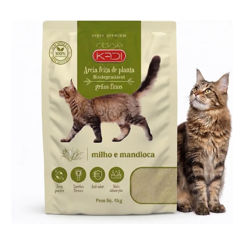 Areia Sanitária Higienica Para Gatos Biodegradável Kadi - 4kg Grãos Finos Neutra Sem Cheiro