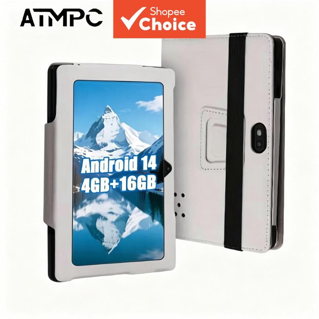 Tablet Android 14 de 7 polegadas, 16GB de armazenamento, tela IPS HD 1024×600, câmeras frontais e traseiras, estojo