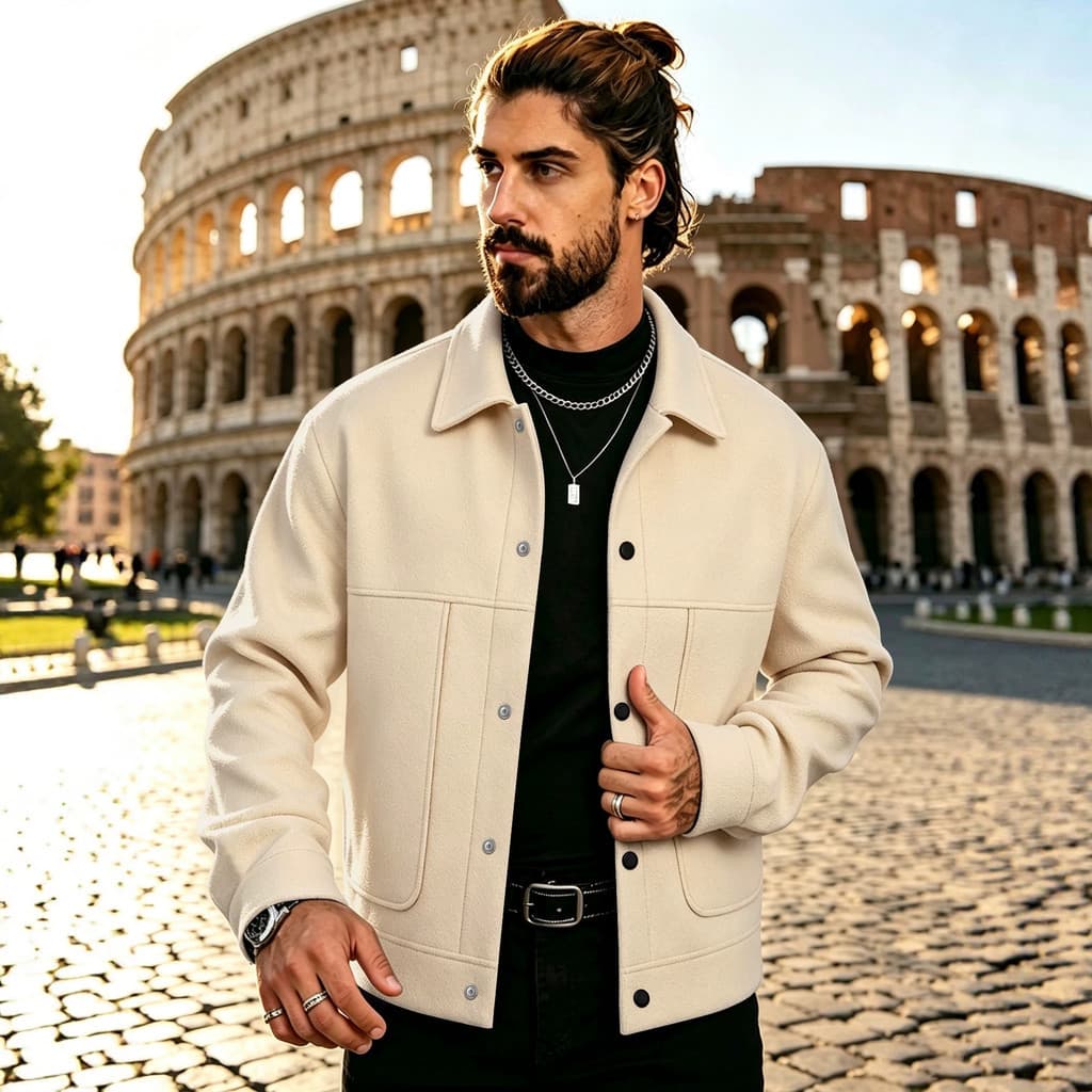 Cross-Border outono inverno novo estilo jaqueta masculina 2026 moda solta dragão Phoenix jaqueta de lã masculina