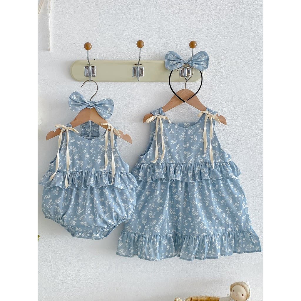 Irmãs roupas um grande um pequeno roupas de bebê menina macacão sem mangas bebê macacão menina princesa vestido Floral