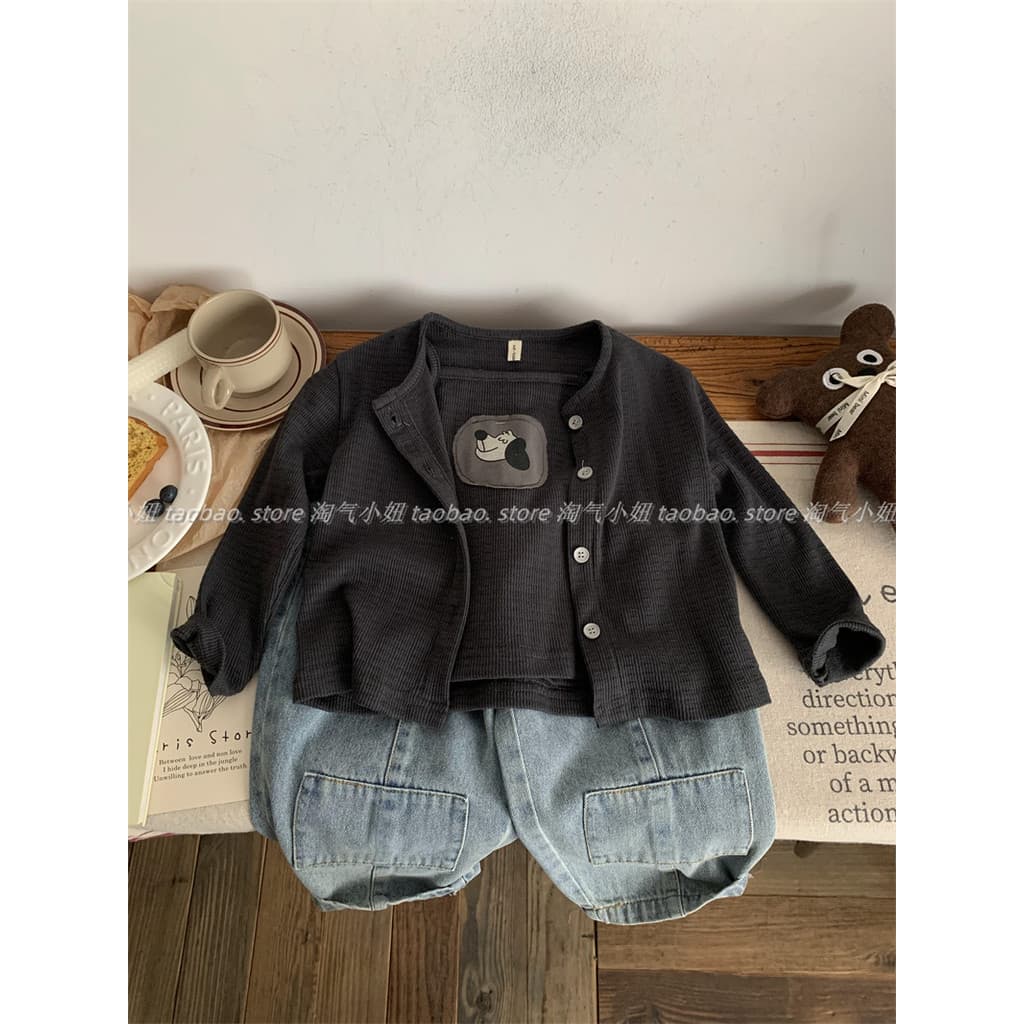 Impertinente menina menina terno primavera outono roupas 2026 novo estilo versão coreana menina bebê estilingue Cardigan