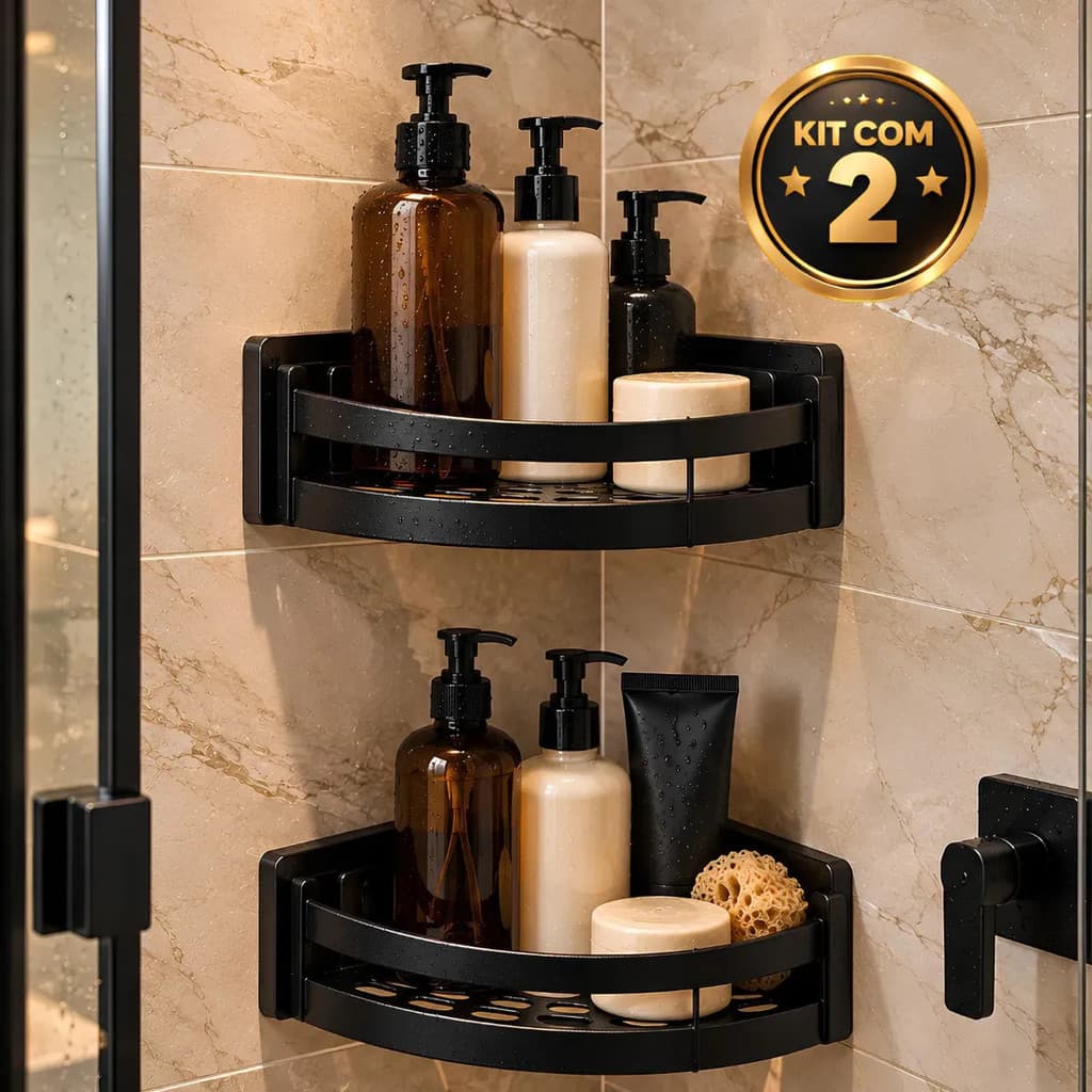 Kit 2 Suporte Porta Shampoo Sabonete Banheiro Parede Sem Furos Box Luxo Prateleira Organizador Universal