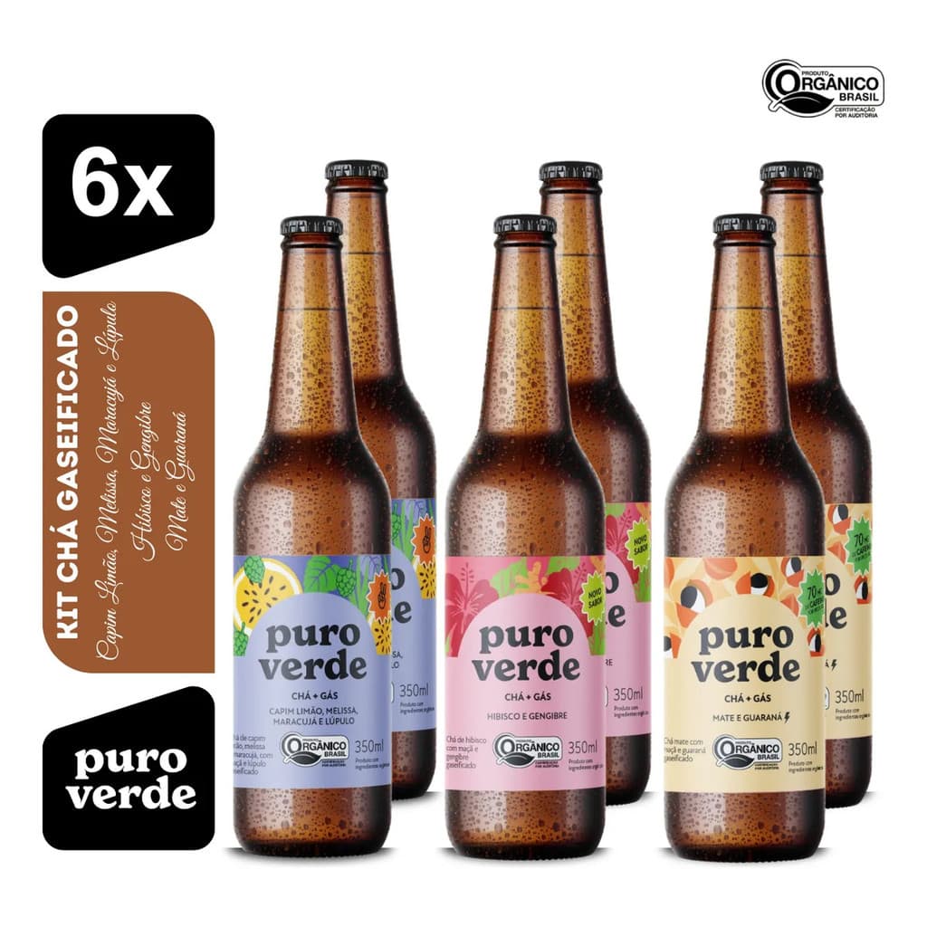 Kit Degustação Chá Gaseificado Orgânico Puro Verde 6un