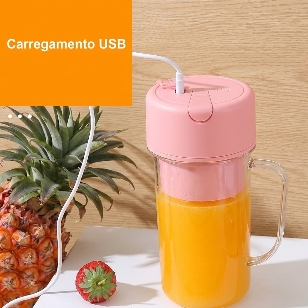Mini Liquidificador Portátil Copo Elétrico Mixer para Shake Suco e Vitamina 6 Lâminas Super Potente USB
